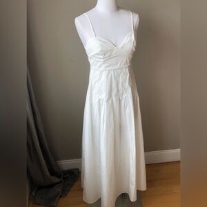 NWT Zara White Sweetheart Neckline Spaghetti Strap Pleated Skirt Midi Dress S